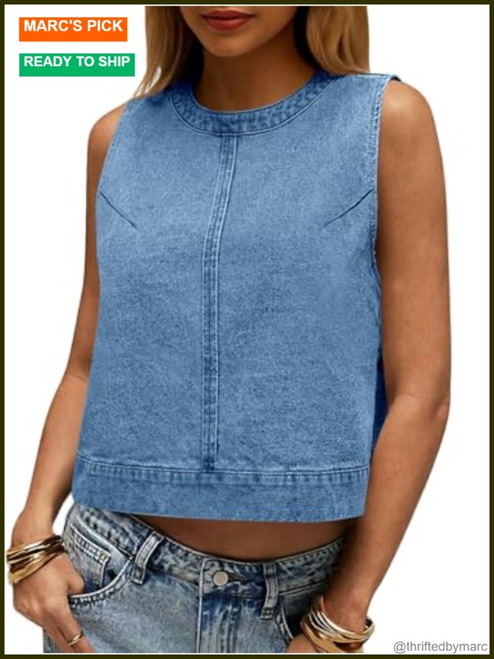 Womens Cropped Denim Tank Top Sleeveless Jean Vest Back Zipper
